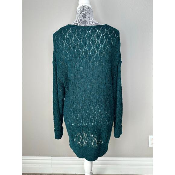 FREE PEOPLE Alpaca Wool Patterned Knit V Neck tunic Sweater Top Green Size XS - Picture 7 of 7